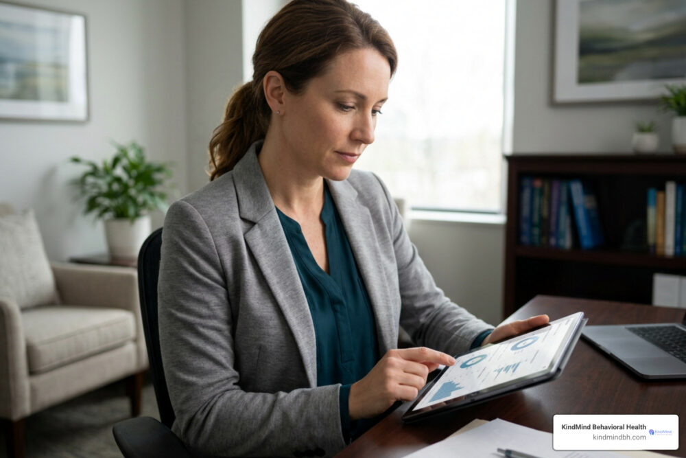 Psychiatric provider analyzing digital mental health assessment data